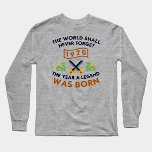 1920 The Year A Legend Was Born Dragons and Swords Design Long Sleeve T-Shirt